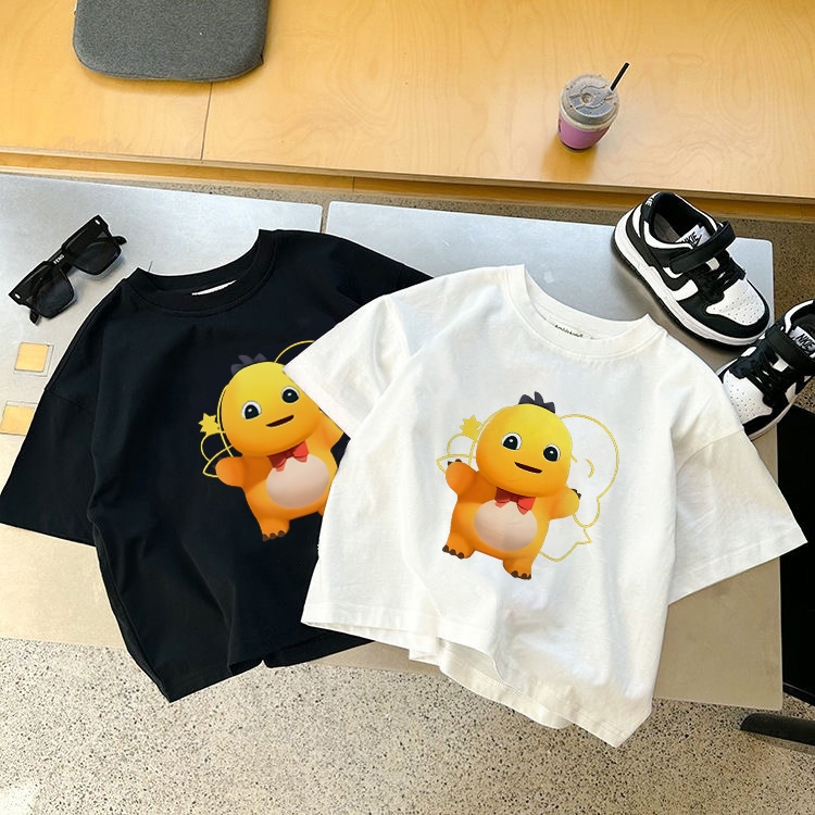 korea style Hitam cocobaby t shirt cotton Kaos Atasan Anak laki-laki Perempuan | Cetakan naga kecil 