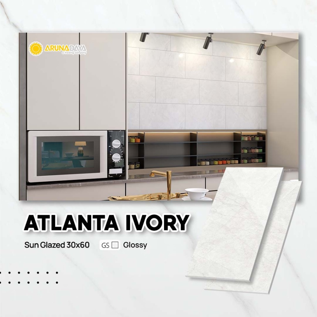 Keramik Dinding Sun Power Glossy Polish Atlanta Ivory (5pcs)-Ukuran 30x60-Keramik Murah Body Putih