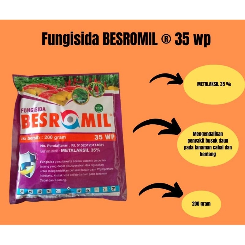 BESROMIL 35 WP FUNGISIDA SISTEMIK METALAKSIL 200 GRAM