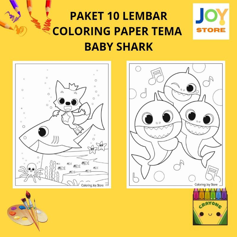 

PAKET 10 Lembar Kertas Gambar Mewarnai Tema Baby Shark Cute Ukuran A4 150 gsm - Coloring Paper 069
