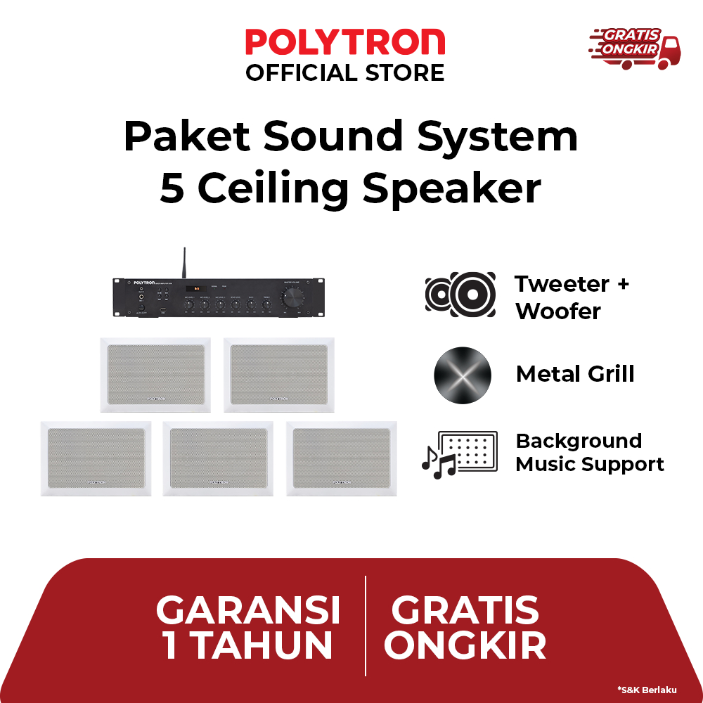 Polytron Sound System Sekolah Mushola Cafe Pengeras Suara Plafon (5 Ceiling Mount Speaker)