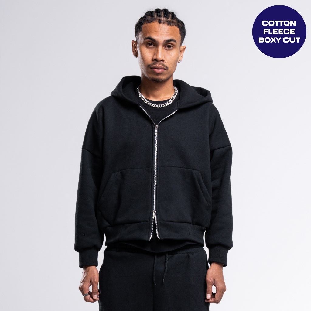 JORN - Boxy Double Zip Hitam / Zipper Hoodie Boxy / Zipper Boxy / Zipper Boxy 375gsm / Zipper