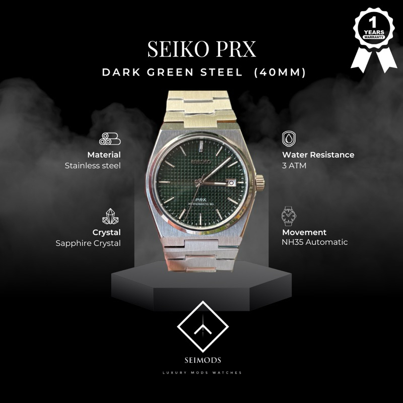 Jam Tangan Seiko Mod PRX Dark Green 40mm Steel Automatic NH35 Watch