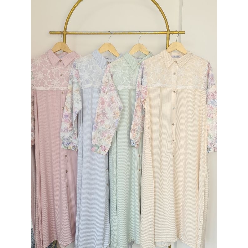 Gamis salur motif bunga, cantik, simple, elegant, wanita, viral, trend