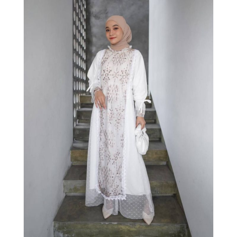 DIVA DRESS BRUKAT KONDANGAN VIRAL KEKINIAN MOSSCREPE MIX TILEDOT IMPORT (hanya ready warna sage-bw h
