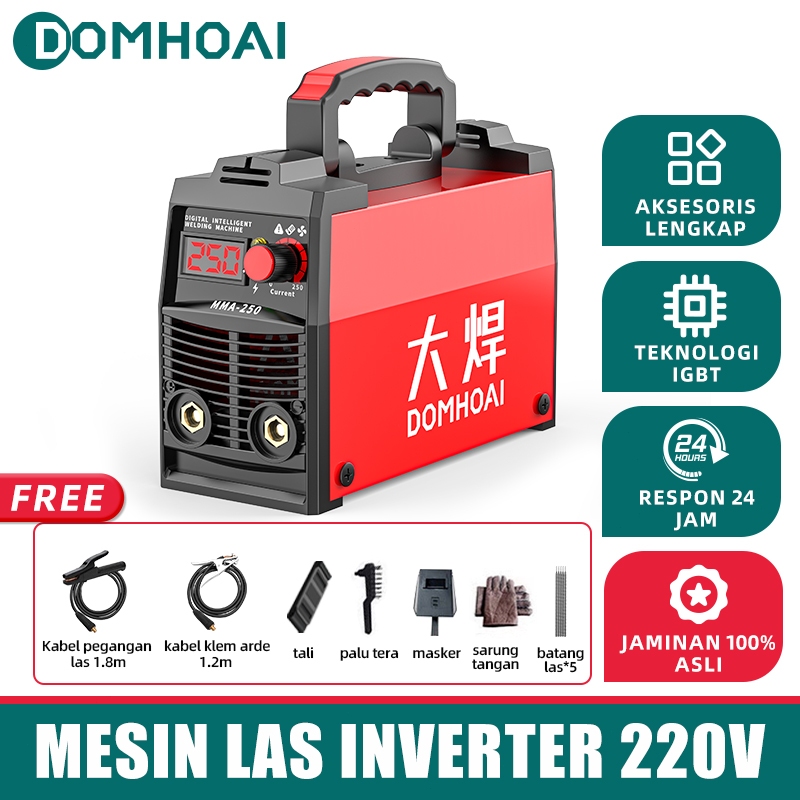DOMHOAI Mesin Las MMA-250 IGBT Las Listrik Inverter Mesin Las Portabel Tampilan Digital Definisi Tin