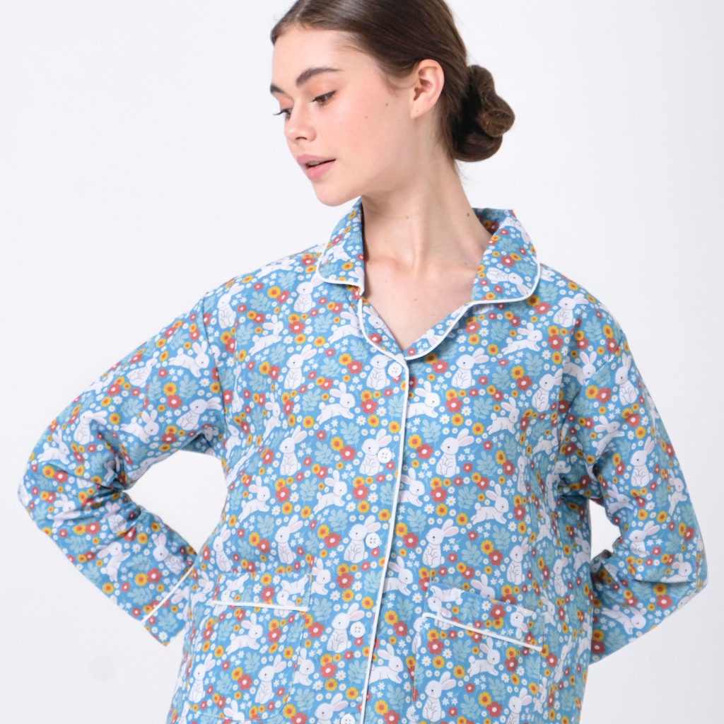 Piyama Wanita Set Lengan Panjang + Celana Panjang Ditsy Rabbit Floral
