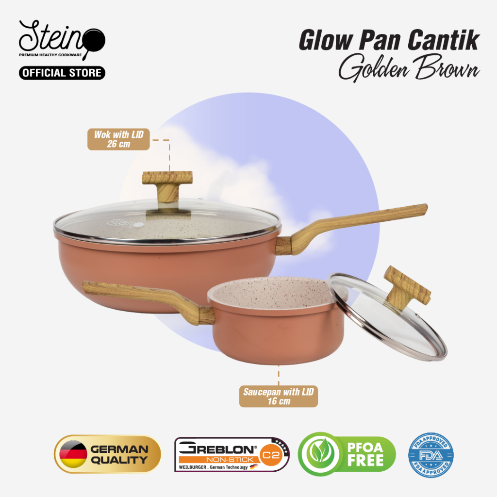 STEIN Glowpan Cantik 4in1 Wood Handle - Panci Set Lapisan Marbel