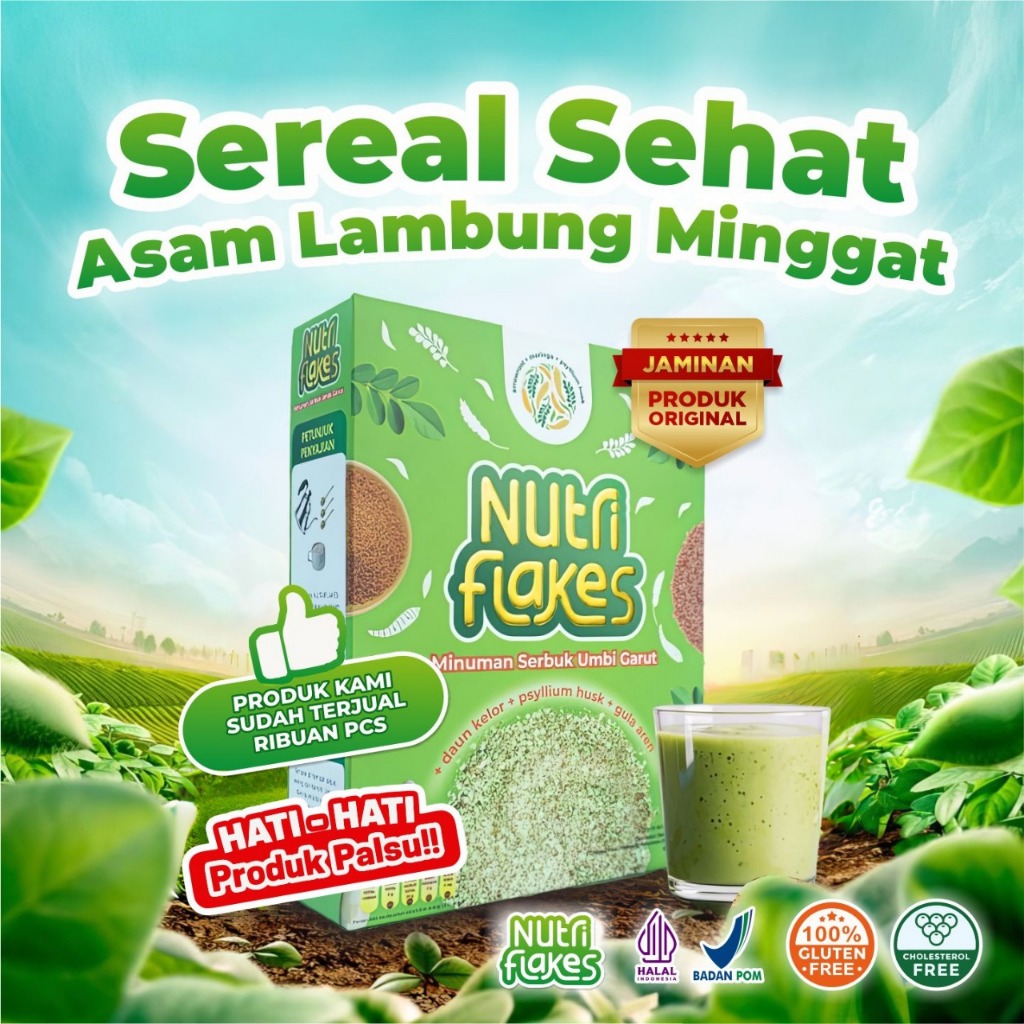 

Nutriflakes Minuman Serbuk Umbi Garut Atasi Permasalahan Asam Lambung 280gr