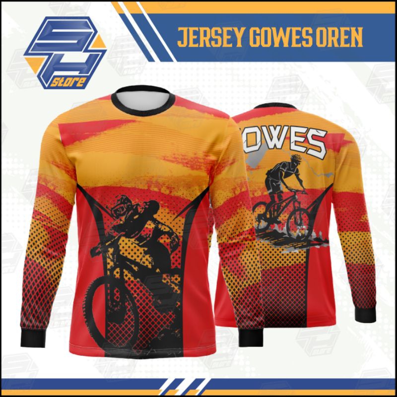 Jersey Gowes Sunset Rider MTB DRI-FIT Lengan Panjang Kuning Orange Merah / Jersey gowes / Baju gowes