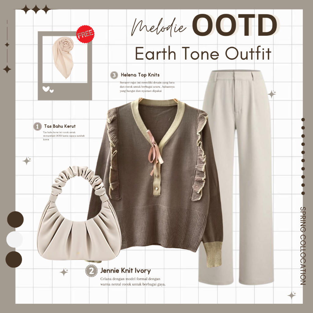 Outfit Cewek Bumi | Tas, Sweater Rajut, Celana Kulot | One Set Korean Style Kekinian - MO35