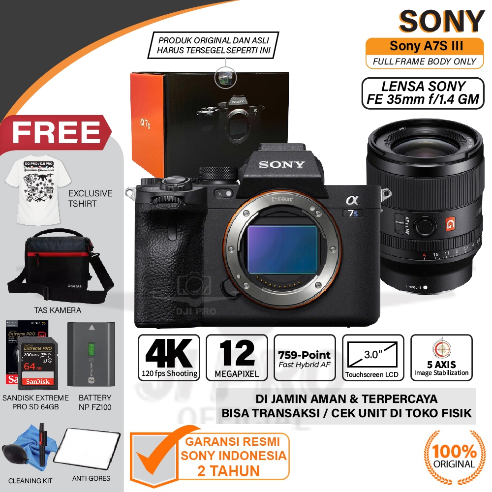 Sony A7SIII A7 S MARK III BODY + FE 35MM F1.4 GM - A7S III Mirrorless