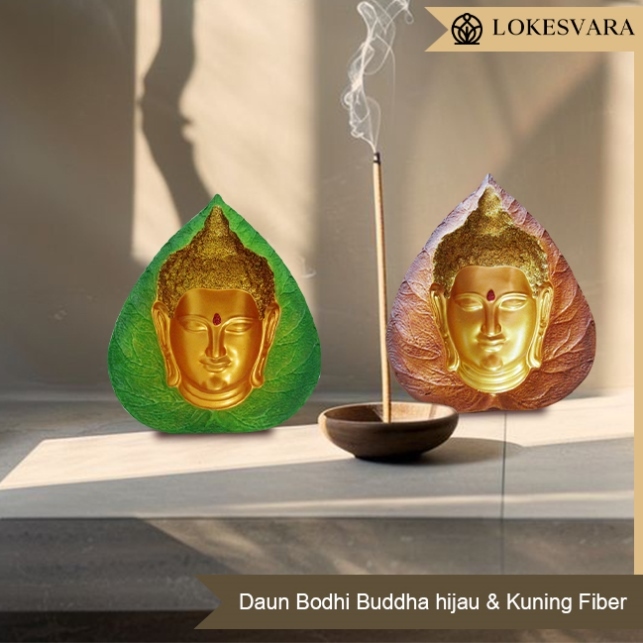 Pajangan Rupang Daun Bodhi Buddha Kuning & Hijau Fiber
