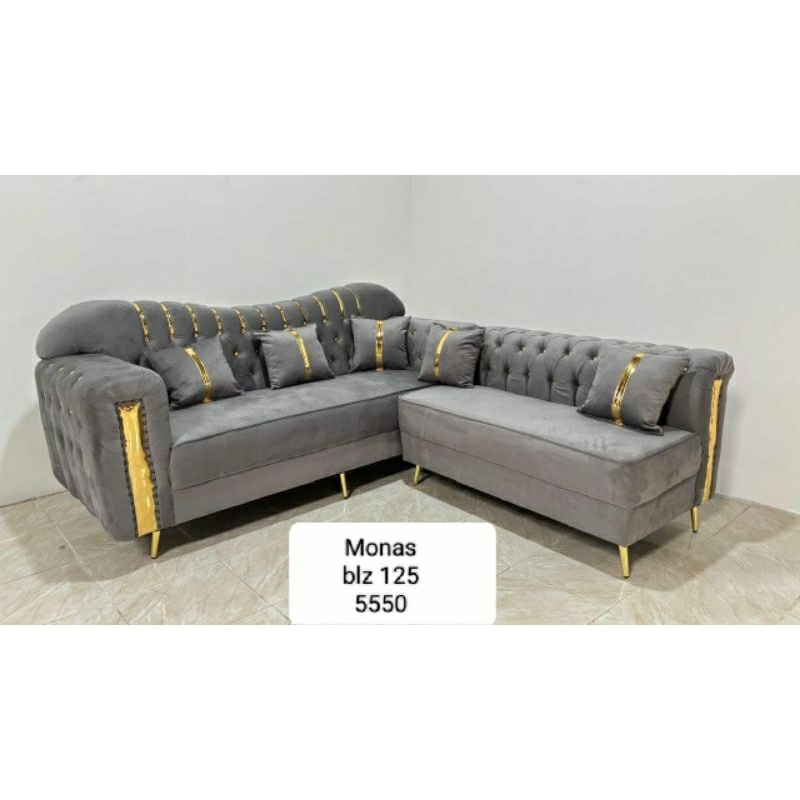 Sofa L Monas Tanpa Meja - Sofa Minimalis - Sofa Bludru