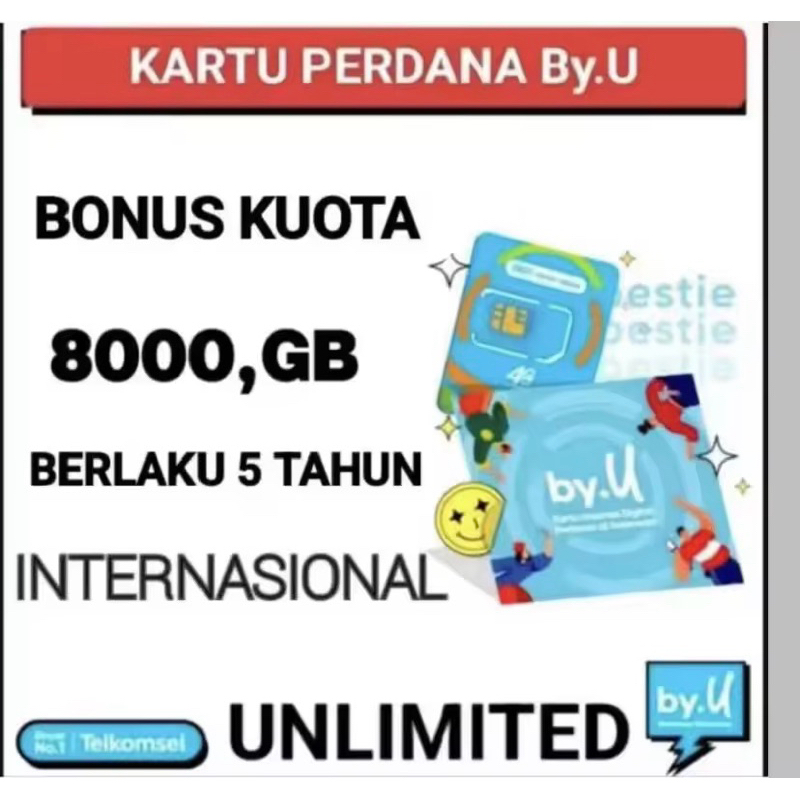 BAYAR DI TEMPAT Promo diskon awal tahun Kartu By.U Full Unlimited Tanpa Batas Kuota 8000,GB Selama 5
