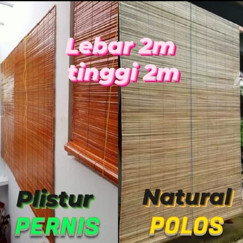 tirai bambu natural & pernis plistur outdoor indoor UK 2x2m tirai sudah di lengkapi dengan tali peng