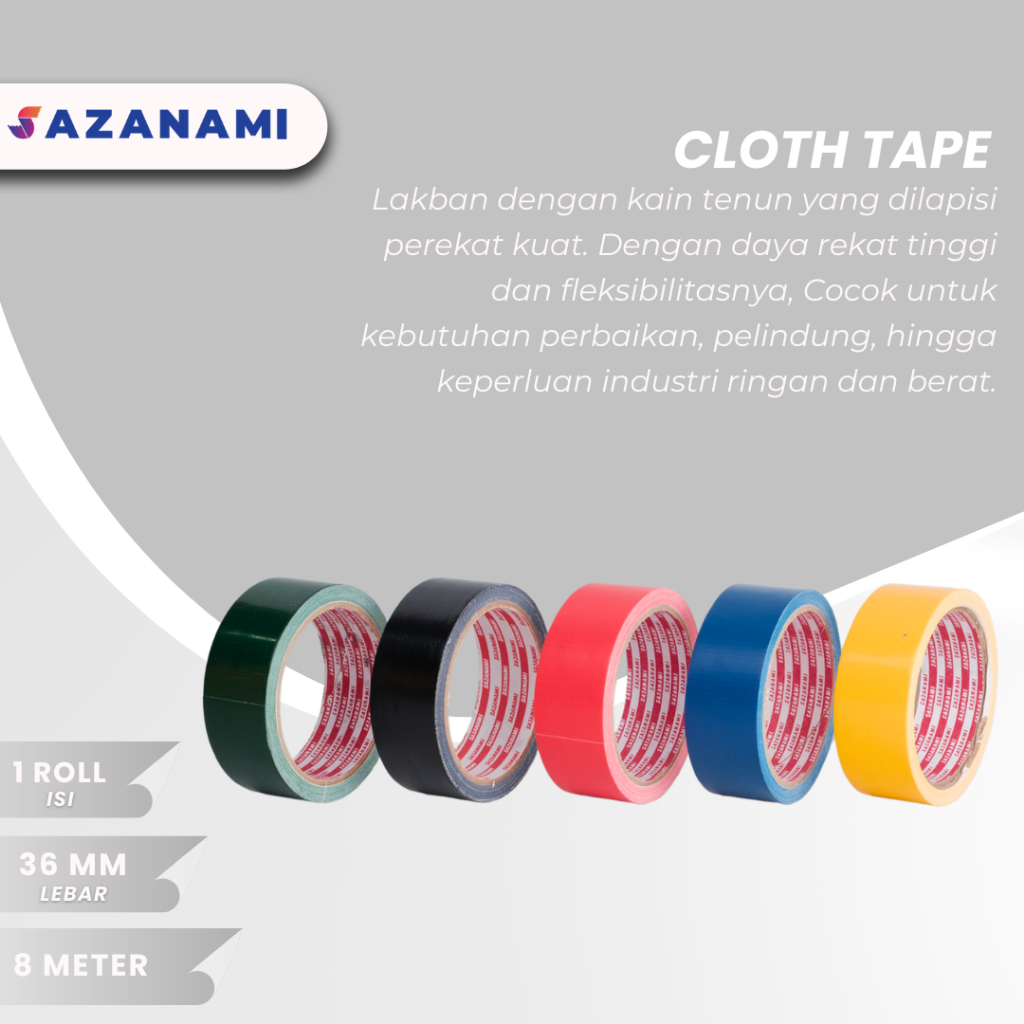 

Lakban Kain Warna 1.5" Inch x 10Y Sazanami Cloth Tape Warna Hitam