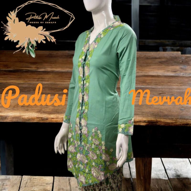 Kebaya Encim Tunik atasan Kebaya  Kombinasi Bordir Rosella Tangan Panjang Bahan Katun Jepang Model T