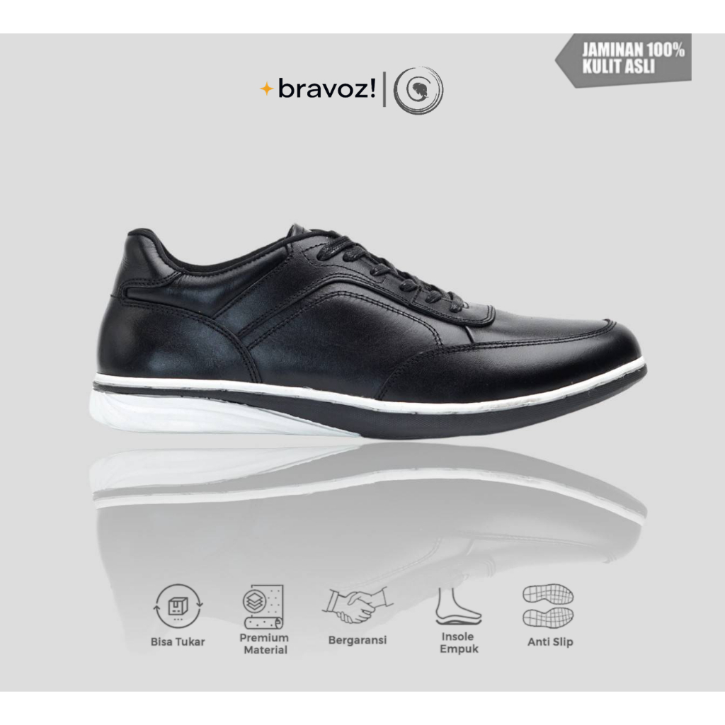 Greata REINIER BLACK (KULIT ASLI) Sepatu Sneakers Kulit Asli Pria / Sepatu Sneakers Hitam