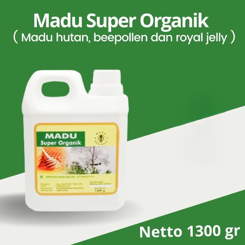 

Madu Super Organik, Asli Murni Plus Beepollen plus Royal Jelly 3 in 1 Kemasan Jerigen Berat 1300gr