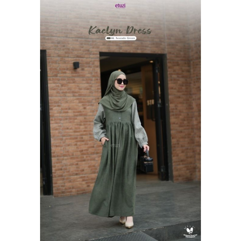 Kaelyn Dress by Etuzi Gamis Look Korean Style Gamis Basuc Baby Cordoroy Mix Cotton Tweed Motif Kotak