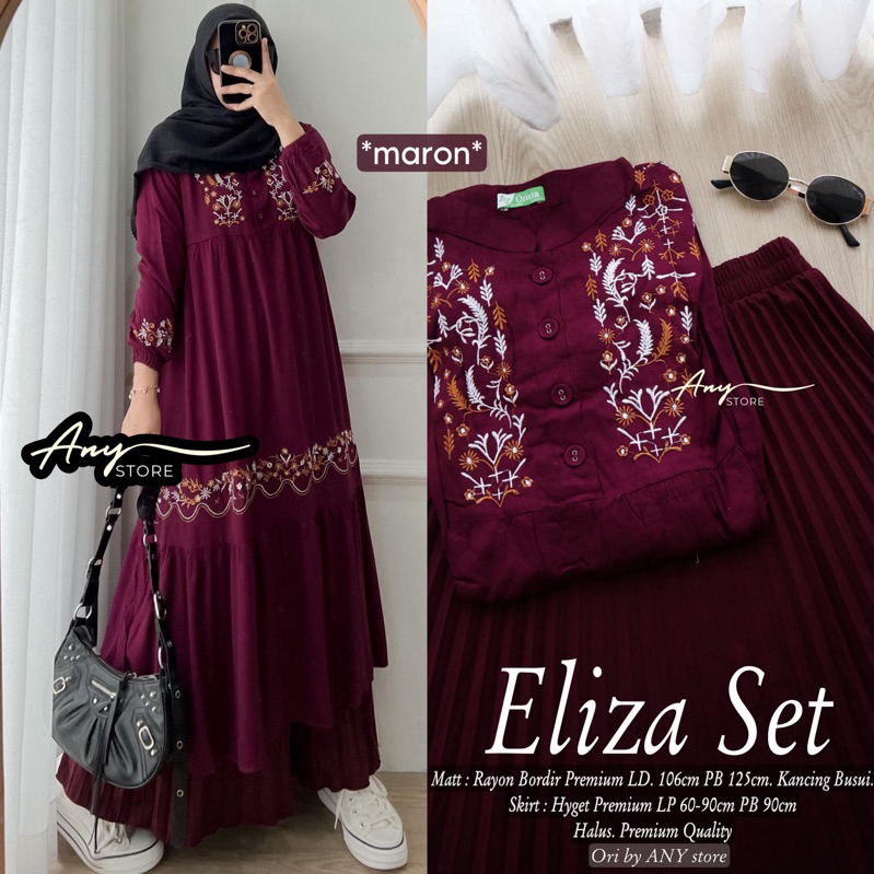 RESTOCK NEW ELIZA ALONA ALIKA SABELA ALILA SET SETELAN TUNIK KATUN BORDIR ROK PLISKET ONESET MUSLIM 