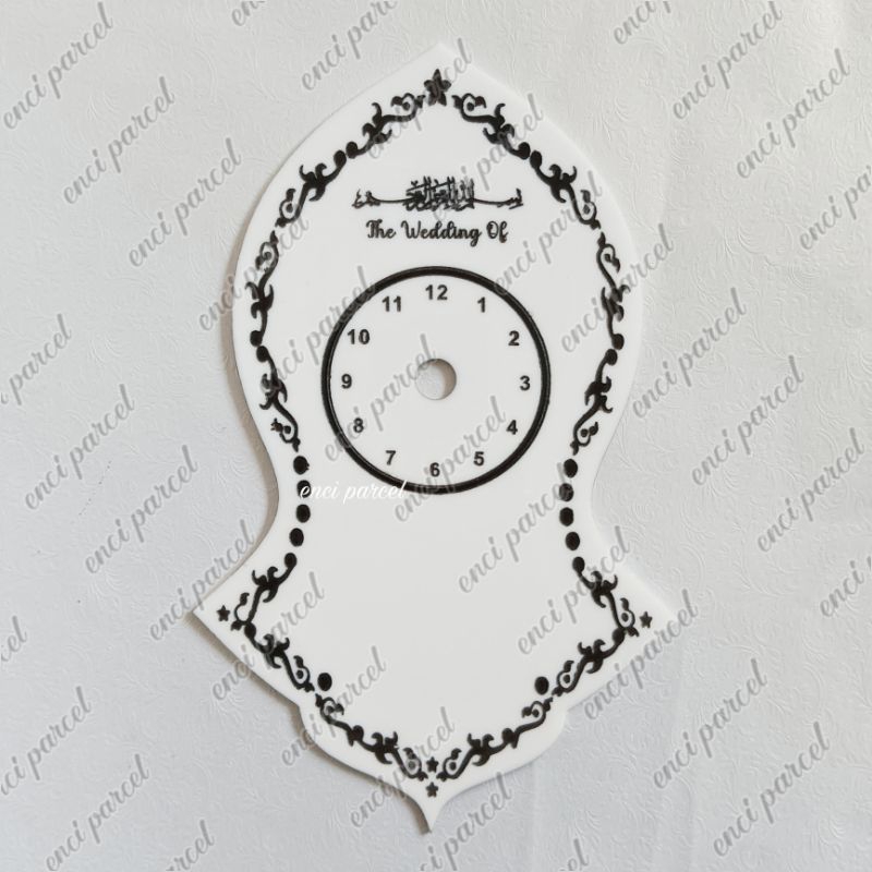 bentuk jam terompah nabi kaligrafi bismillah ornamen sandal dekorasi hiasan mahar bahan akrilik back