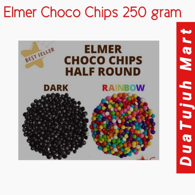 

Elmer Choco Chips Cokelat & Warna Warni 250 Gram Setengah Bulat