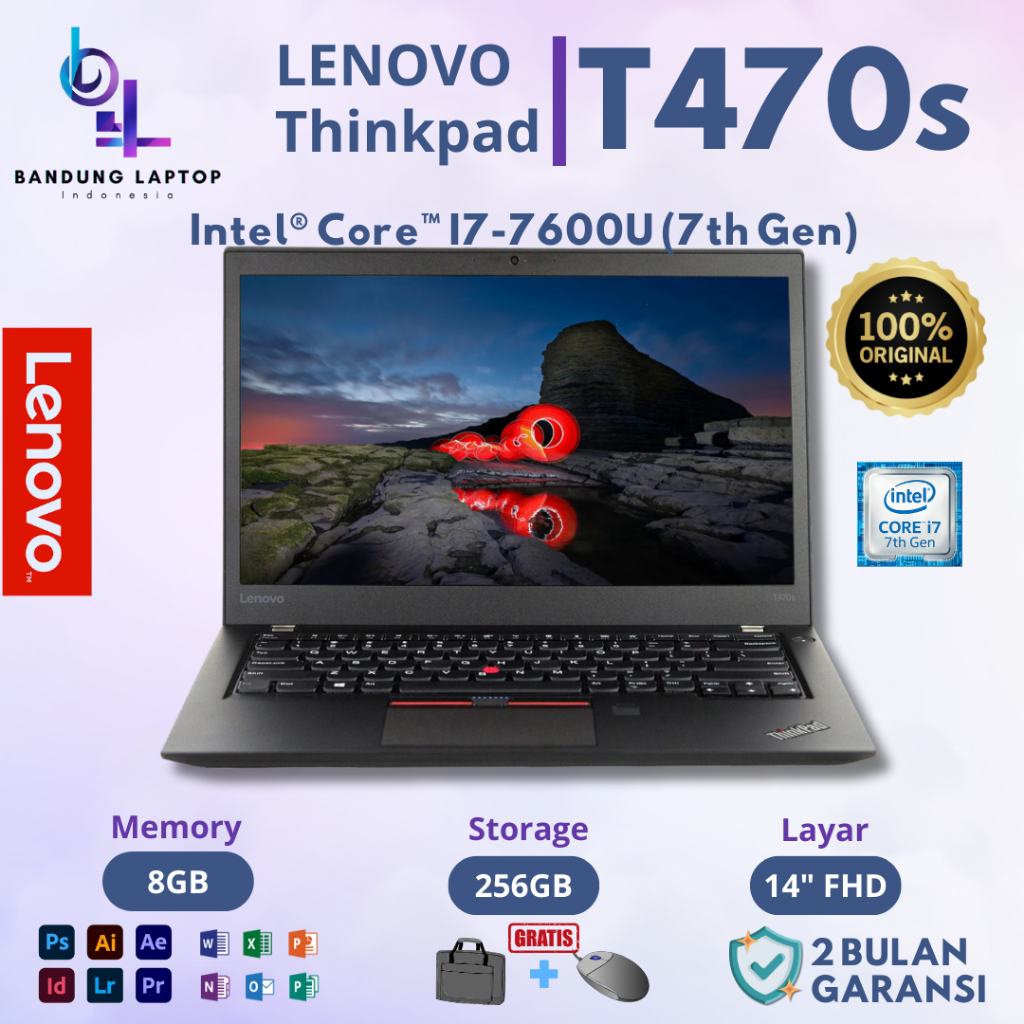Laptop Lenovo Thinkpad T470s Core i7 Gen 7 Ram 8GB Mulus BERGARANSI