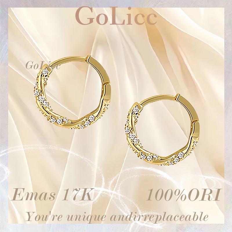 Anting Wanita - Anting Tindik Wanita 17K Emas - Gaya Korea Anting Bertatahkan Moissanite - Anting Bu