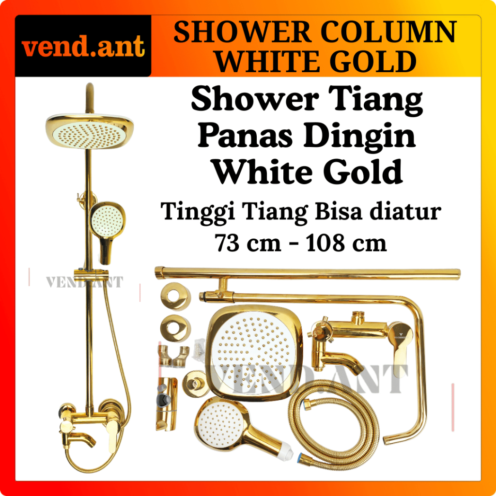 Shower Tiang Column Panas Dingin Set Kamar Mandi White Gold Putih Emas