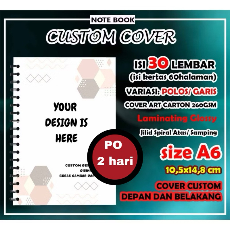 

Notebook/notes spiral custom A6 isi 30 lembar garis/polos