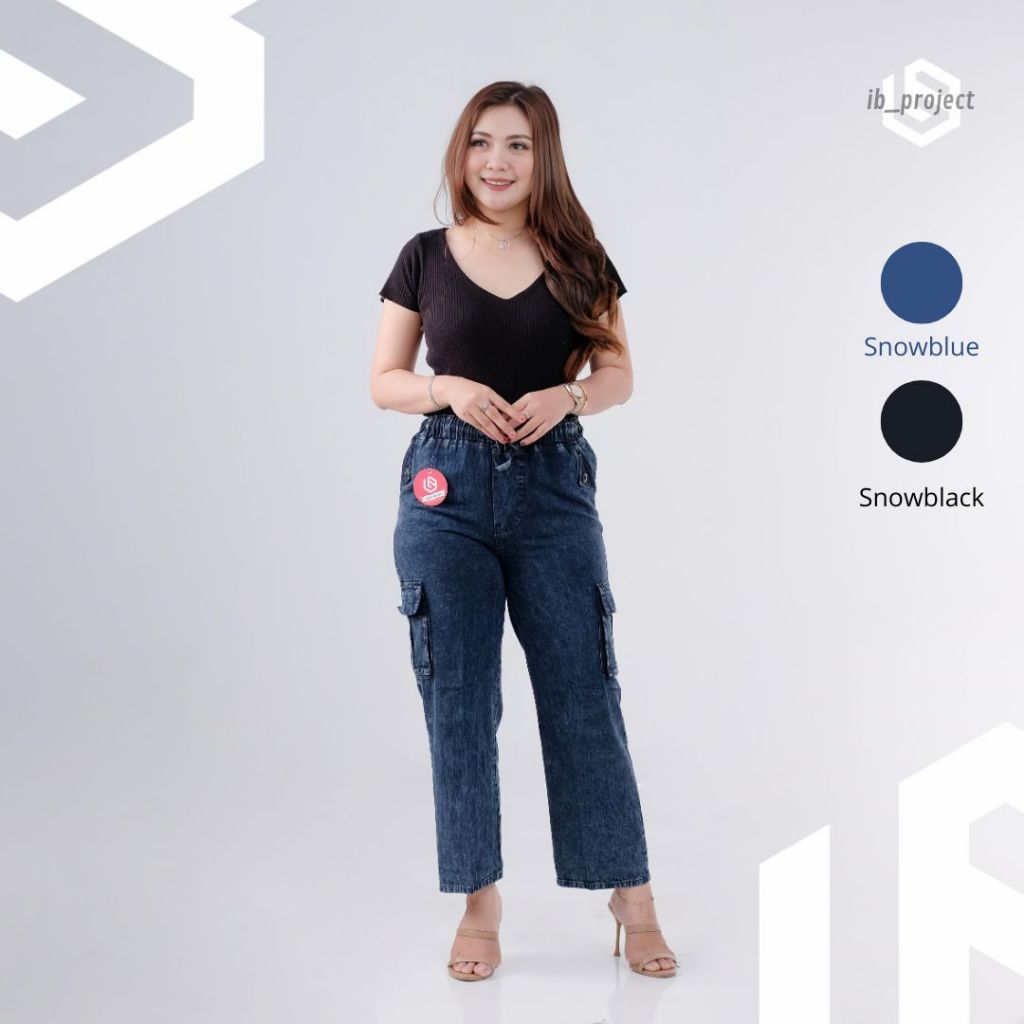Celana Kulot Cargo Jeans Wanita Jumbo Kekinian Pinggang Karet Ukuran Jumbo Premium