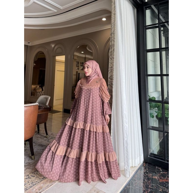 Gamis Ceruty Set Hijab S4 By Shellasaukia Terbaru Baju Tingkat Mono Ss Dress Rempel Monogram Gamis K