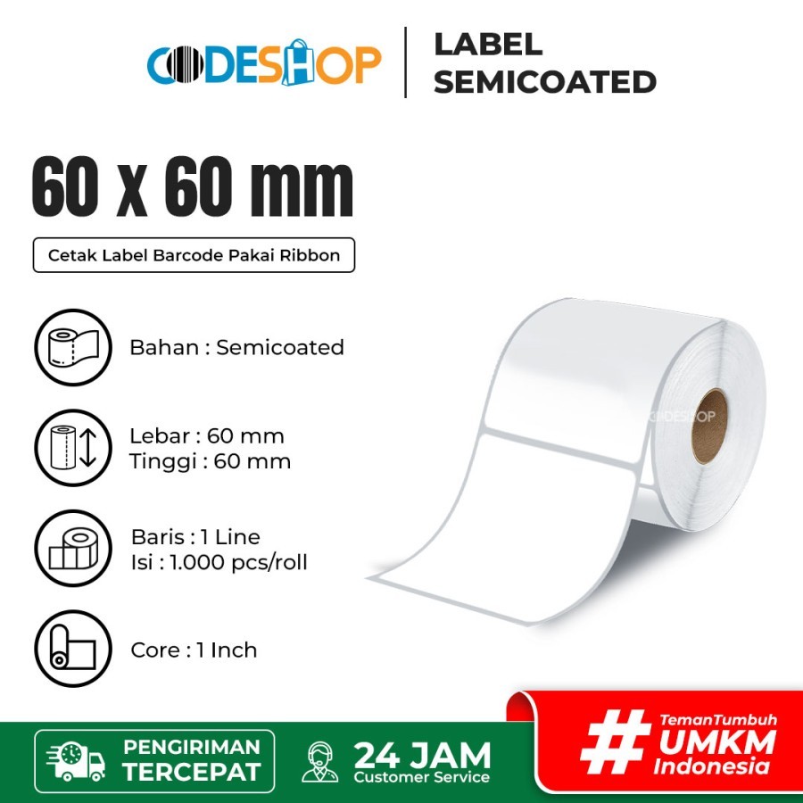 

Label Semicoated 60 x 60 mm Kertas Sticker Barcode 60x60 1 Line Stiker Semicoat 60mmx60mm isi 1.000