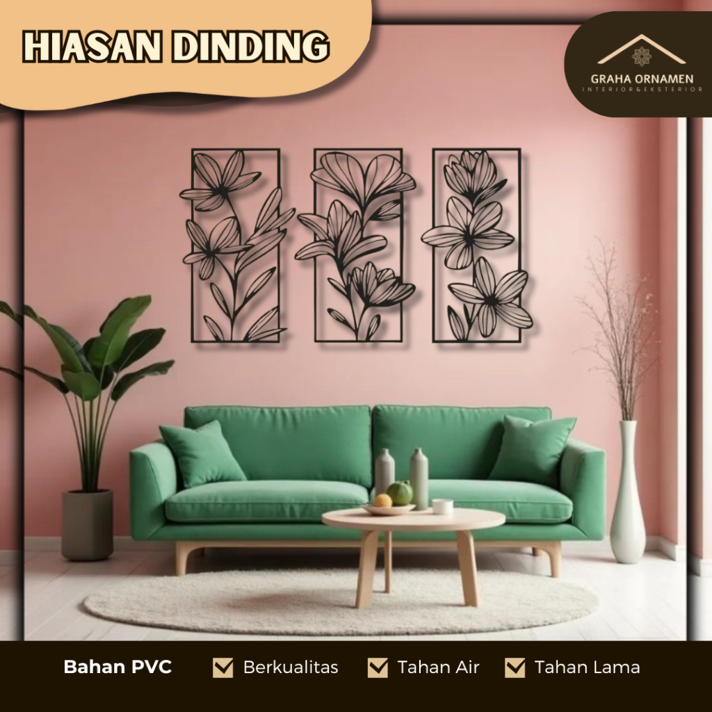 HIASAN DINDING BUNGA AESTHETIC | HIASAN DINDING PERSEGI PANJANG | HIASAN DINDING BAHAN PVC