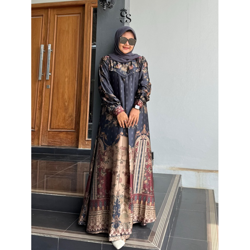 Gamis Ori SAULIN DARKGREY SUTRA SILK PREMIUM  MEI ((READY))