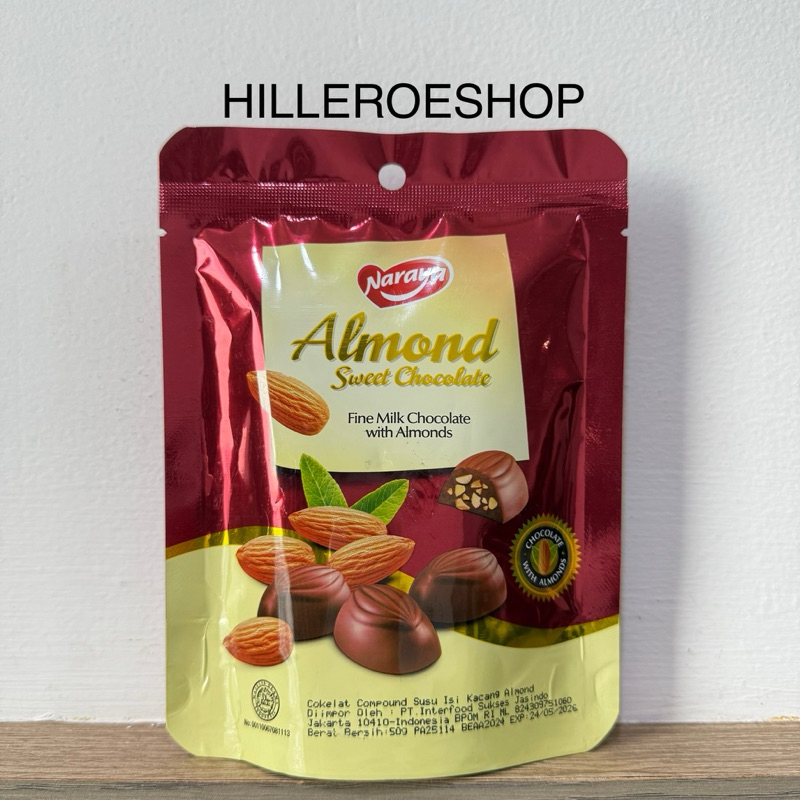 

COKLAT NARAYA SWEET ALMOND 50GRAM FINE MILK CHOCOLATE WITH ALMOND COKELAT KACANG IMPORT 50GR
