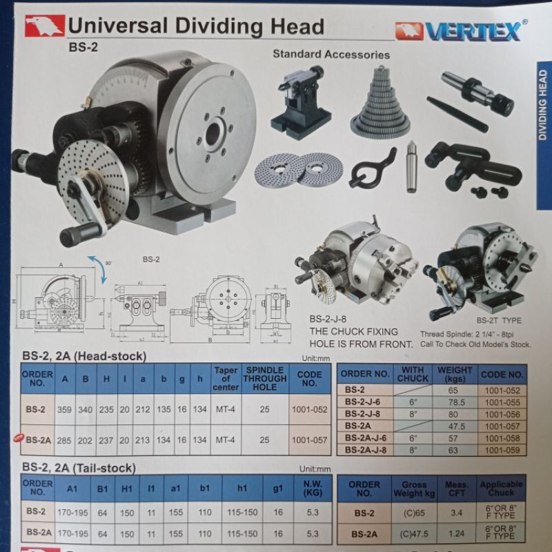 Vertex universal dividing head bs-2