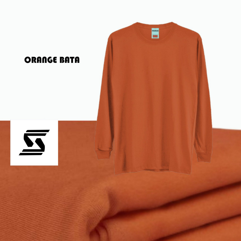 SASME Kaos Polos Orange Bata Lengan Panjang Rib Cotton Combed 24s Reaktif Pria / Wanita Distro