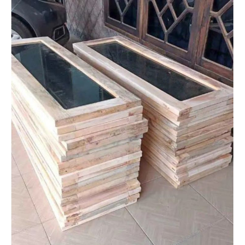 jendela kayu mauni mahoni kaca hitam murah readystock po cepat kargo