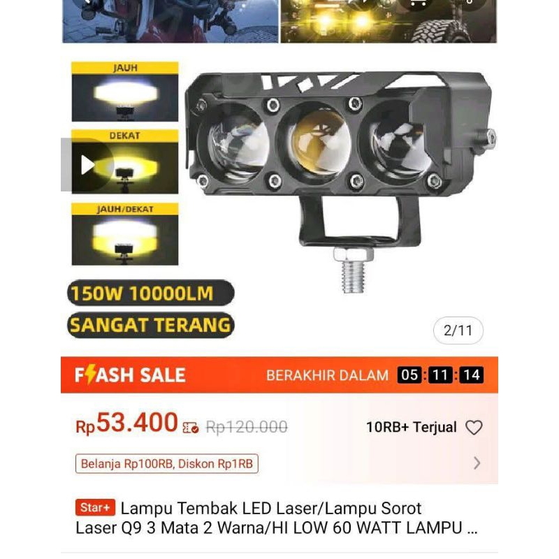 Lampu sorot lampu tembak motor mobil 3 mata lampu tembak trail udah kipas garansi
