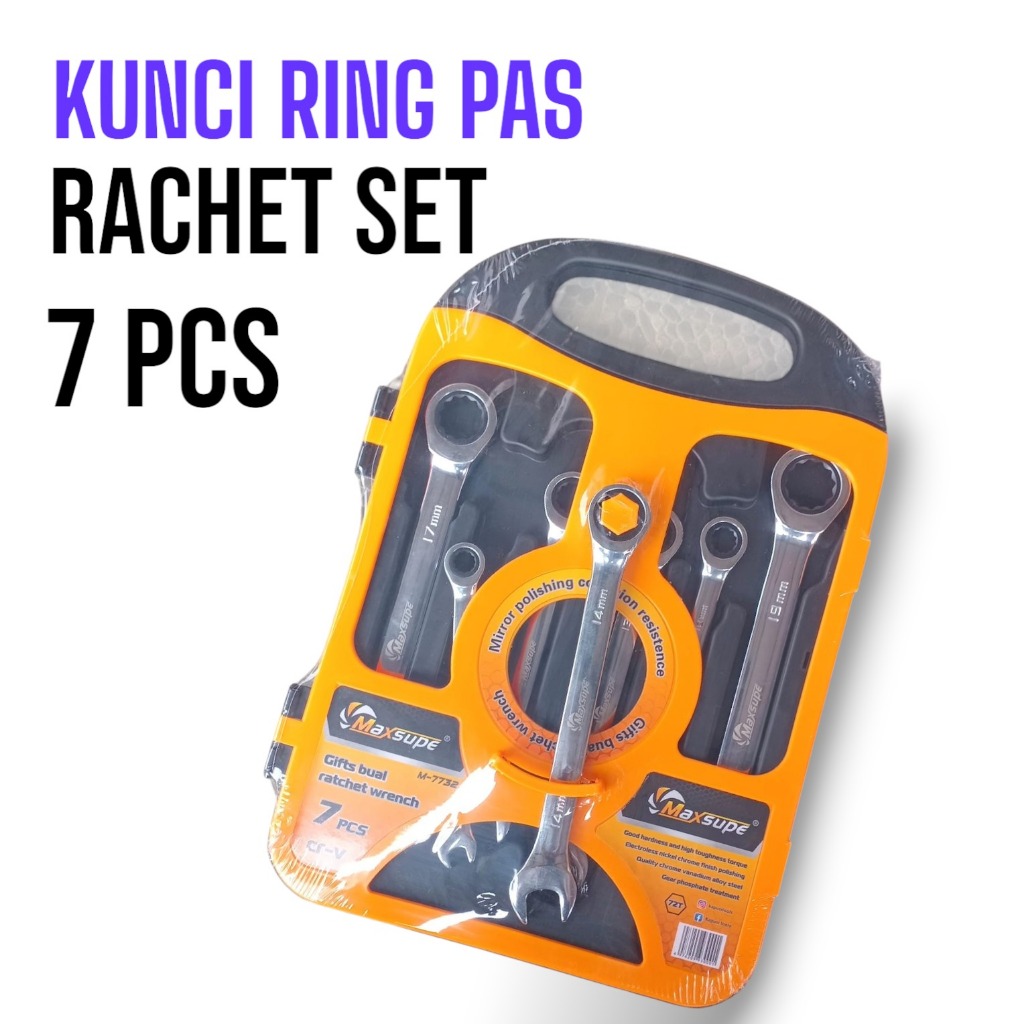 Kunci Ring Pas Set 7pcs Kunci Ring 8-19mm Wrench Rachet maxsupe Premium