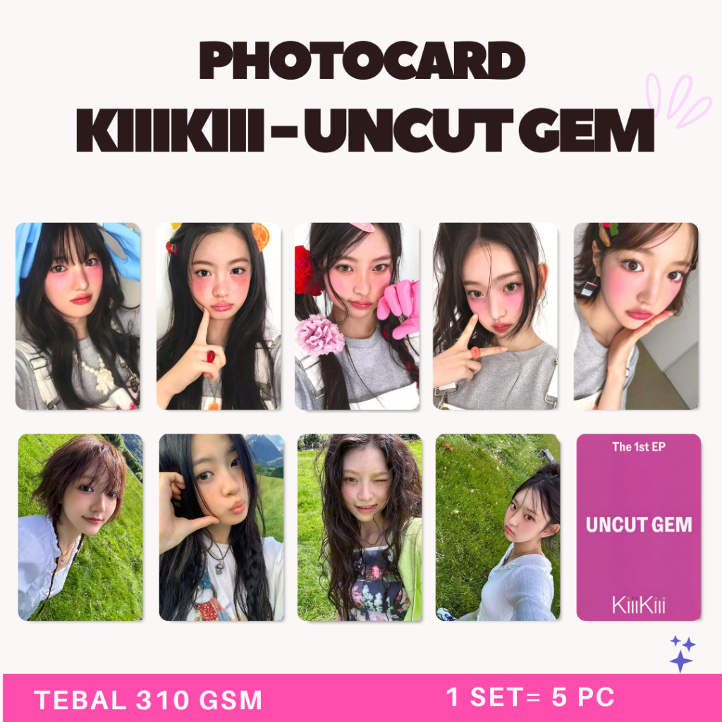 Photocard KiiiKiii Uncut Gem - fotocard Kiiikiii merch haum kya jiyu lessol sui (isi 5 PCS)