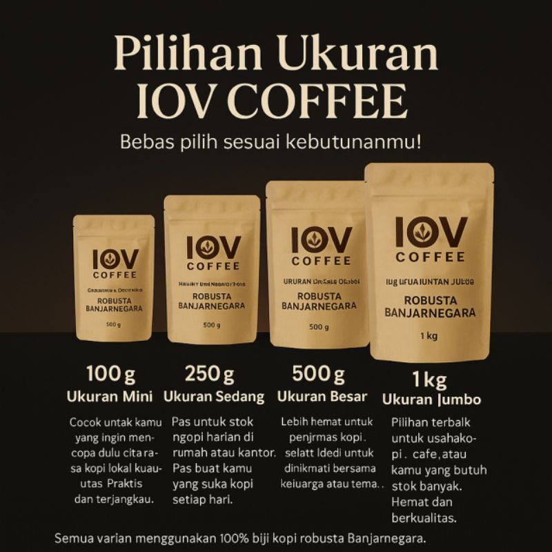 

IOVCOFFEE - Kopi Robusta Banjarnegara Juara Nasional 500g | Biji / Bubuk Kopi Premium