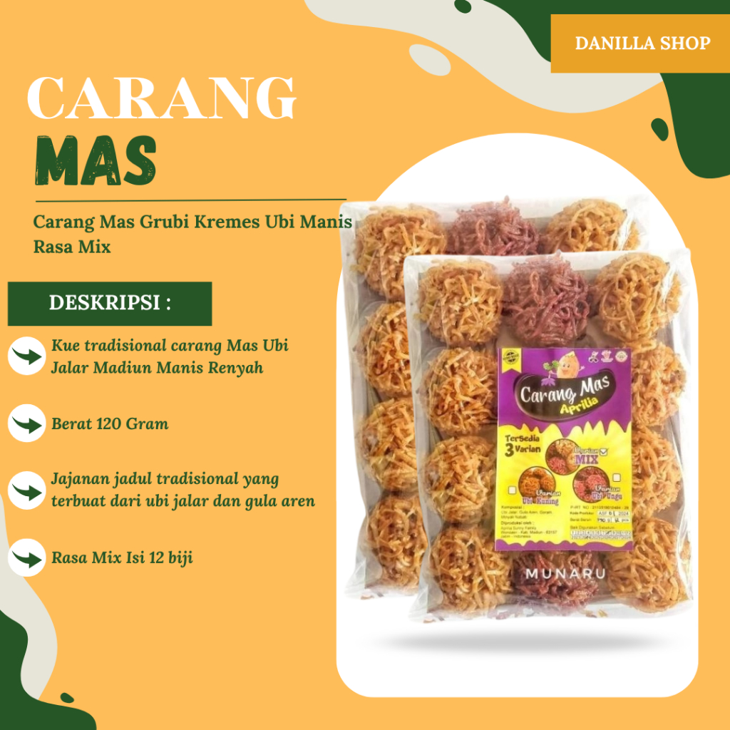

Carang Mas Grubi Kremes Ubi Manis Rasa Mix Premium