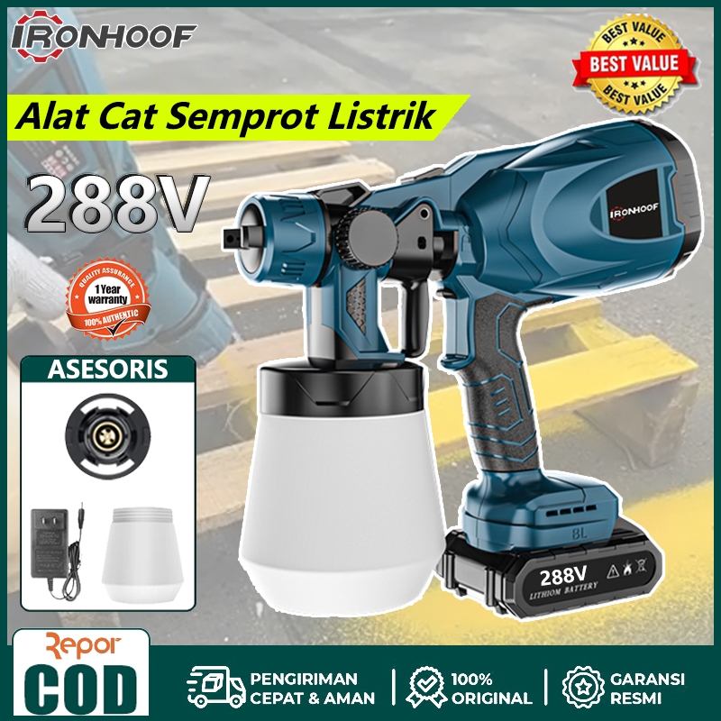 Ironhoof 288V Electric Spray Gun Baterai 850w Spray Gan 800ml Kompresor Listrik Alat Semprot Cat