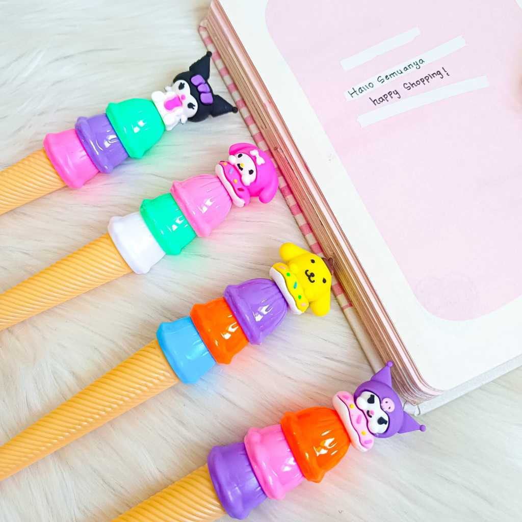 

sg (12 Pcs) Pen Es Krim Sanrio Ice Cream Pulpen Pena Bolpen Melody Cinamoroll Kuromi Purin Gel Tinta