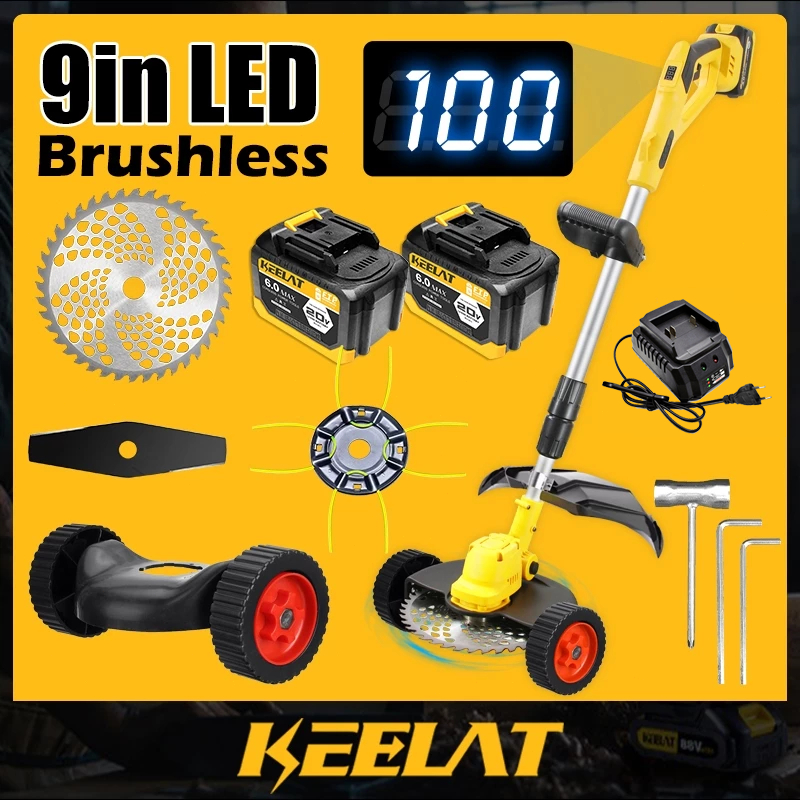 KEELAT KLM006 Cordless Brushless Mesin Rumput Bateri 9 Inch Electric Grass Trimmer Grass Cutter Cord