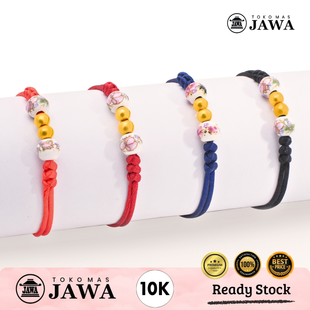 Gelang Tali Emas Giok Bunga Kadar 10 Karat Toko Mas Jawa